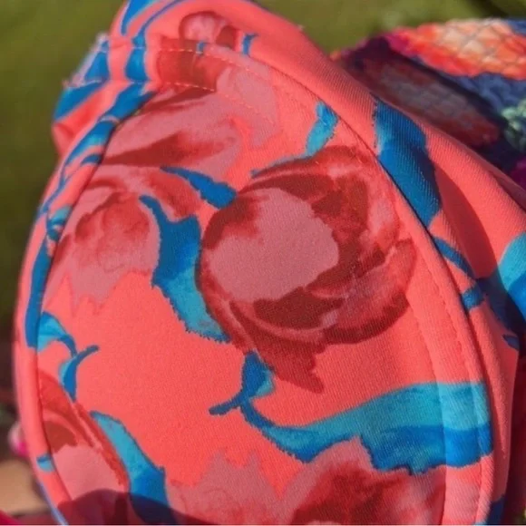 Tori Praver swimwear bikini top small S floral swim bright mango - Picture 2 of 6